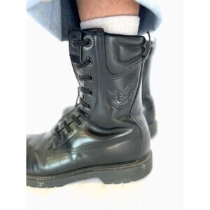 Y2K Blk Combat Motorcycle Lace-Up Zip-Up LeatherBoots Sz 12
